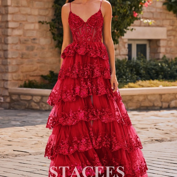 Red Lace Tiered Dress